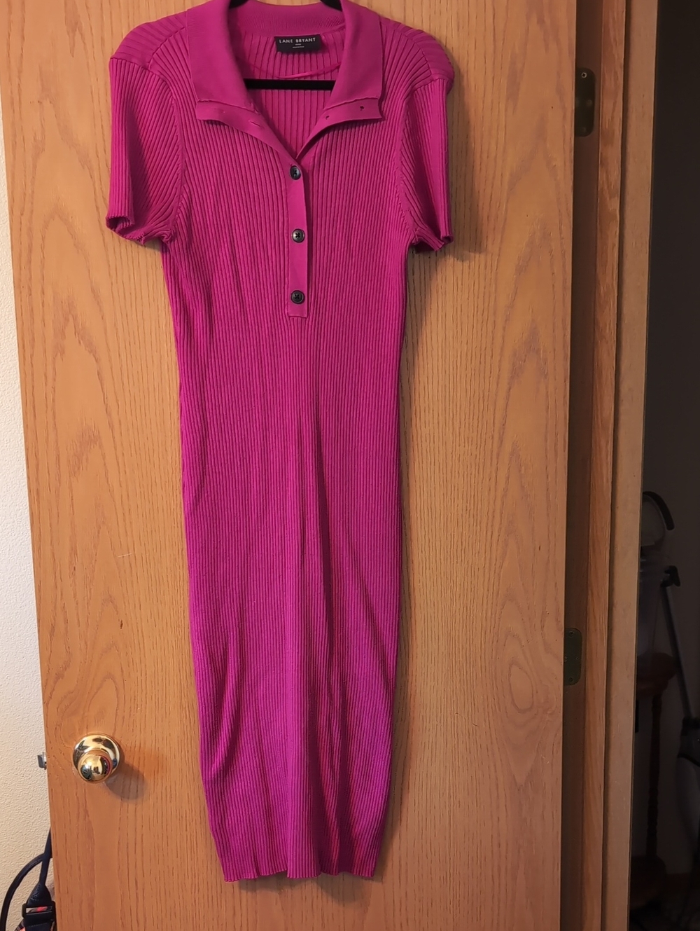Lane Bryant Hot Pink Ribbed Polo Top